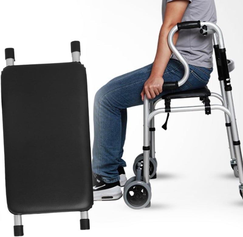 LODMOD Adjustable Walker Rest Seat, Folding Walker Attachable Seat for Elderly Disabled, Range:20"~24" (Leather) - Image 2